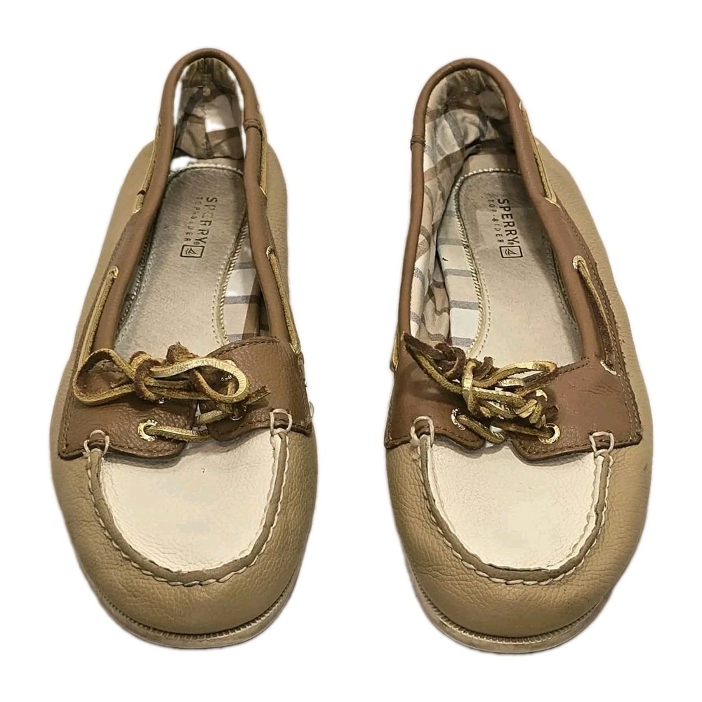 Sperry Top-Sider Boat Shoes Women's 10M Tan Cream Leather Plaid Lining - Picture 4 of 8